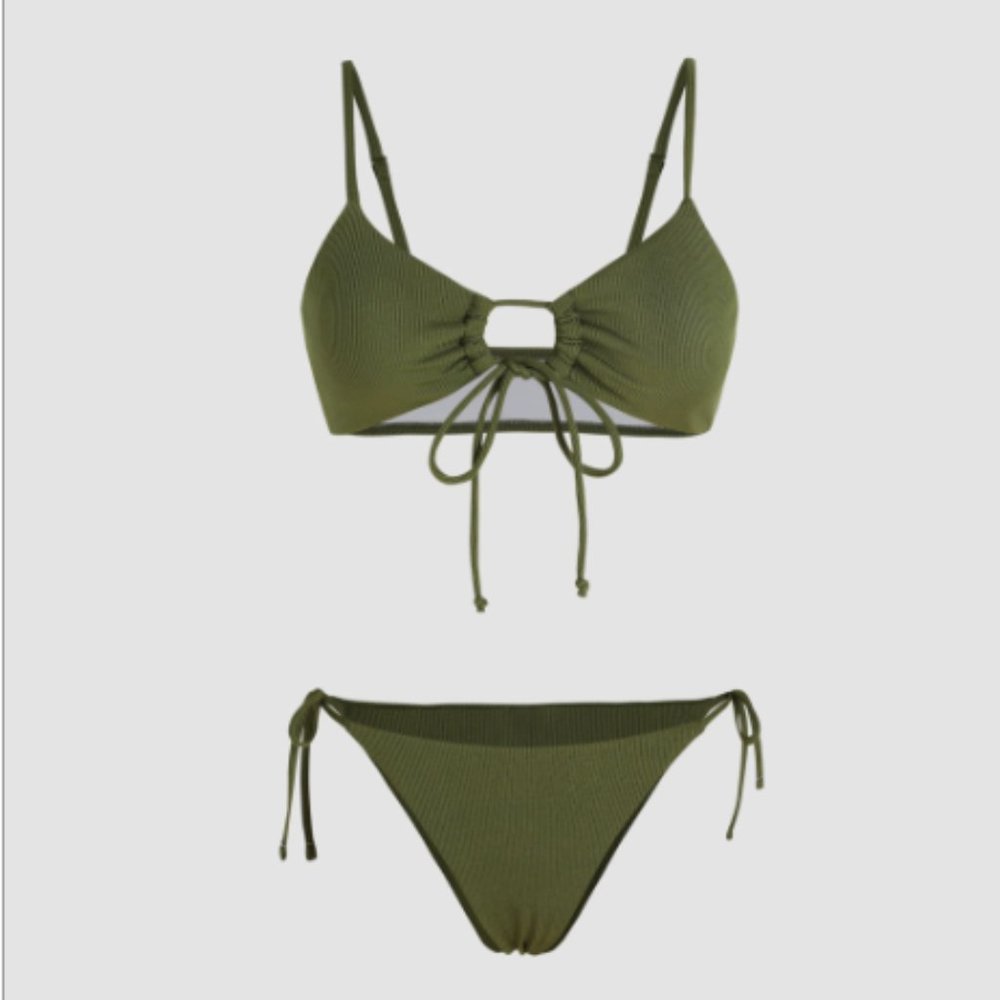 NWT Solid O-Ring Front Tied Bikini Set